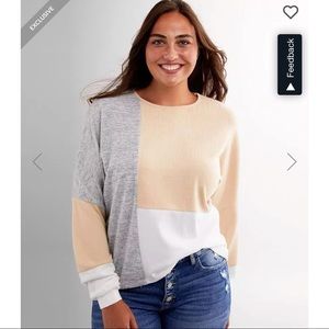 NWT - BKE Color Block Crew Neck Pullover - SZ Med - Tan / Grey / White